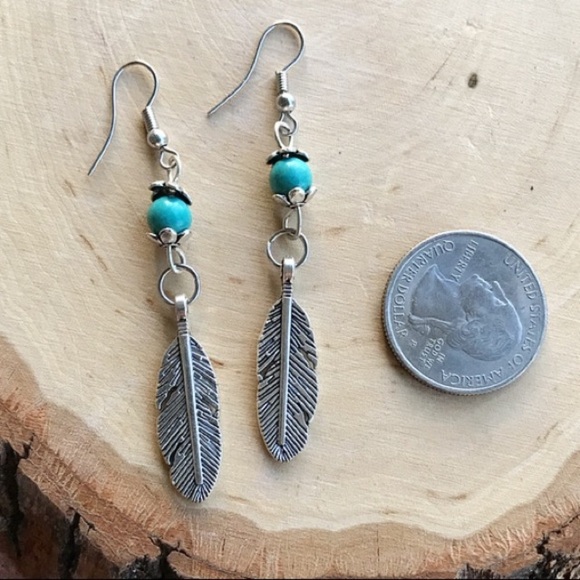 🔴Sale ! Turquoise silver leaf dangly earrings - Picture 8 of 11